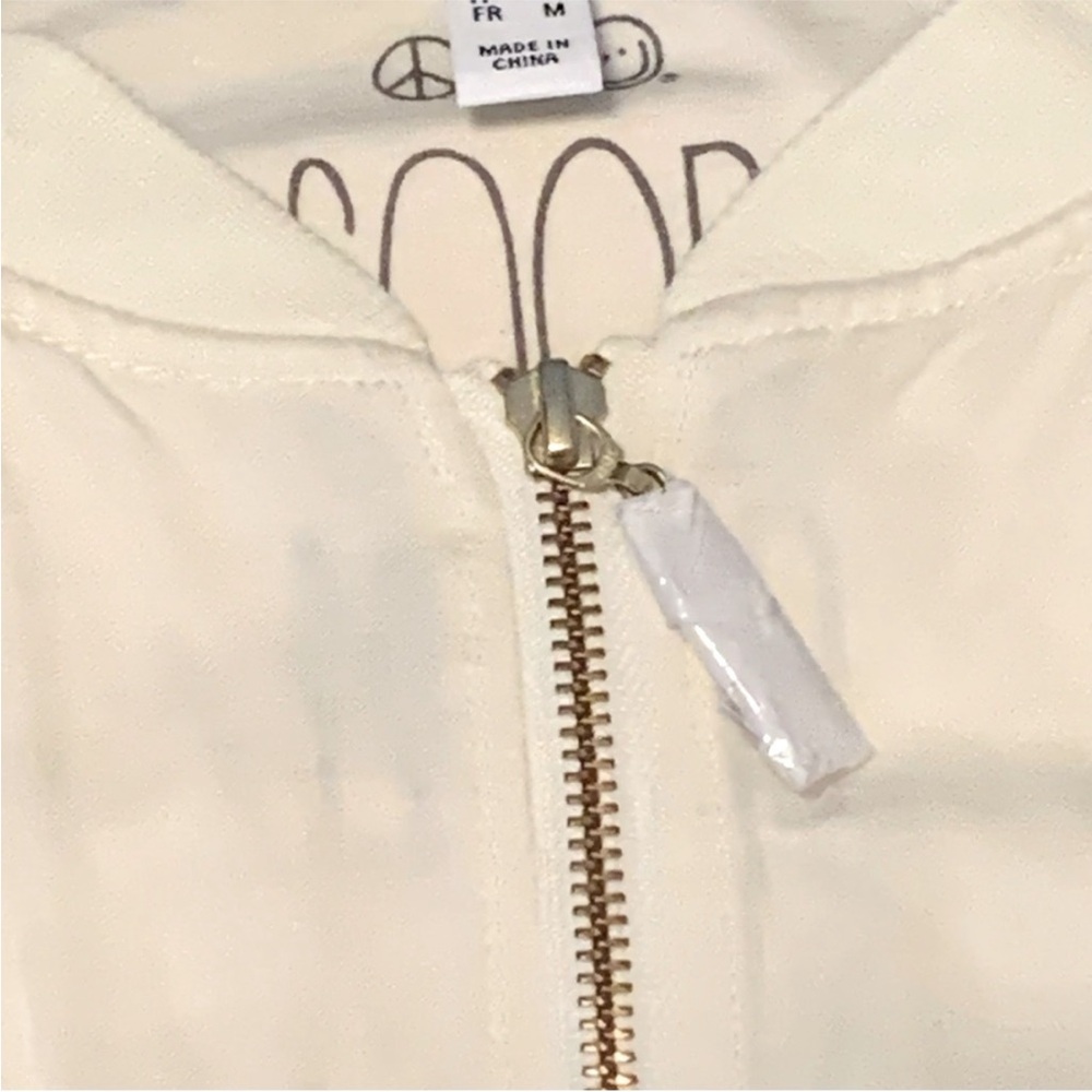 Peace Love World Zip Front Bomber Jacket Pale Banana Lightweight Small NWOT - Picture 4 of 10